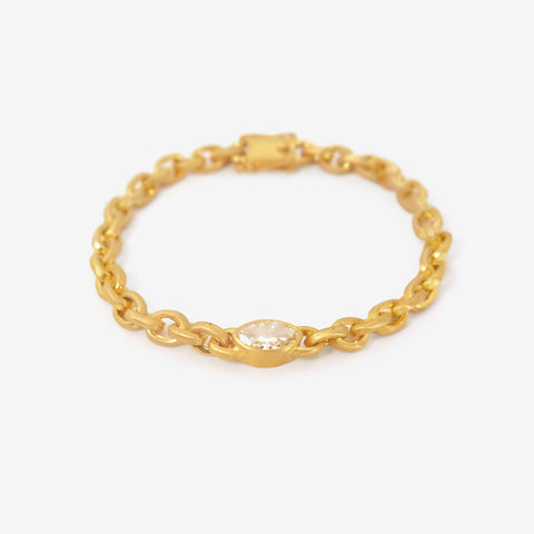 DARIUS 18K OVERSIZED SIGNATURE CHAIN BRACELET WITH ANTIQUE MOVAL-CUT DIAMOND, 1.1CT