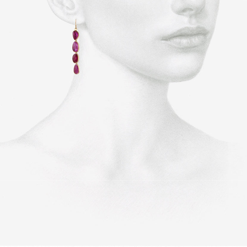 LOLA BROOKS 18K & RUBY QUADRUPLE DROP EARRINGS, 10.12CT