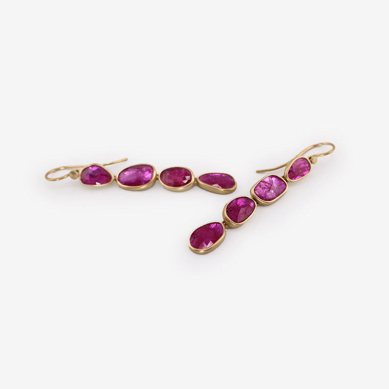 LOLA BROOKS 18K & RUBY QUADRUPLE DROP EARRINGS, 10.12CT