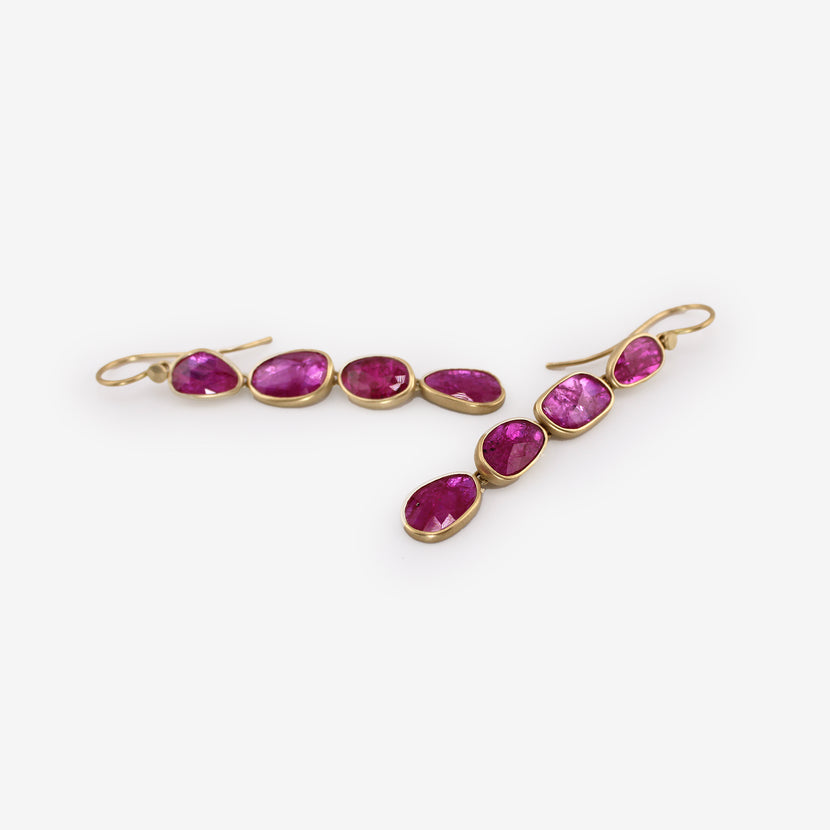 LOLA BROOKS 18K & RUBY QUADRUPLE DROP EARRINGS, 10.12CT