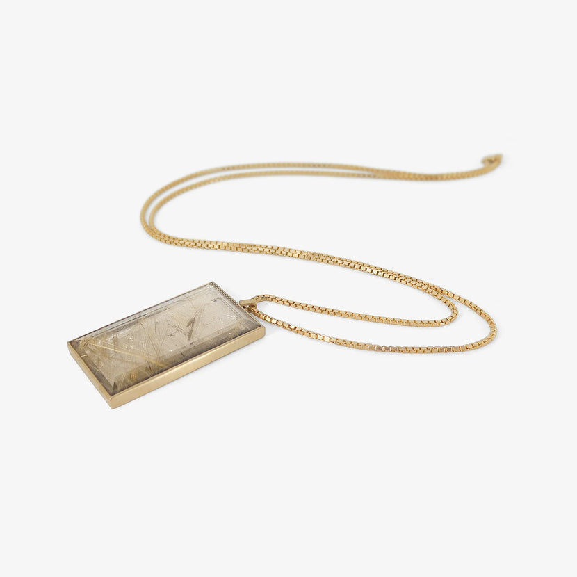 LOLA BROOKS 14K & RECTANGULAR RUTILATED QUARTZ MONOLITH PENDANT, 81.19CT