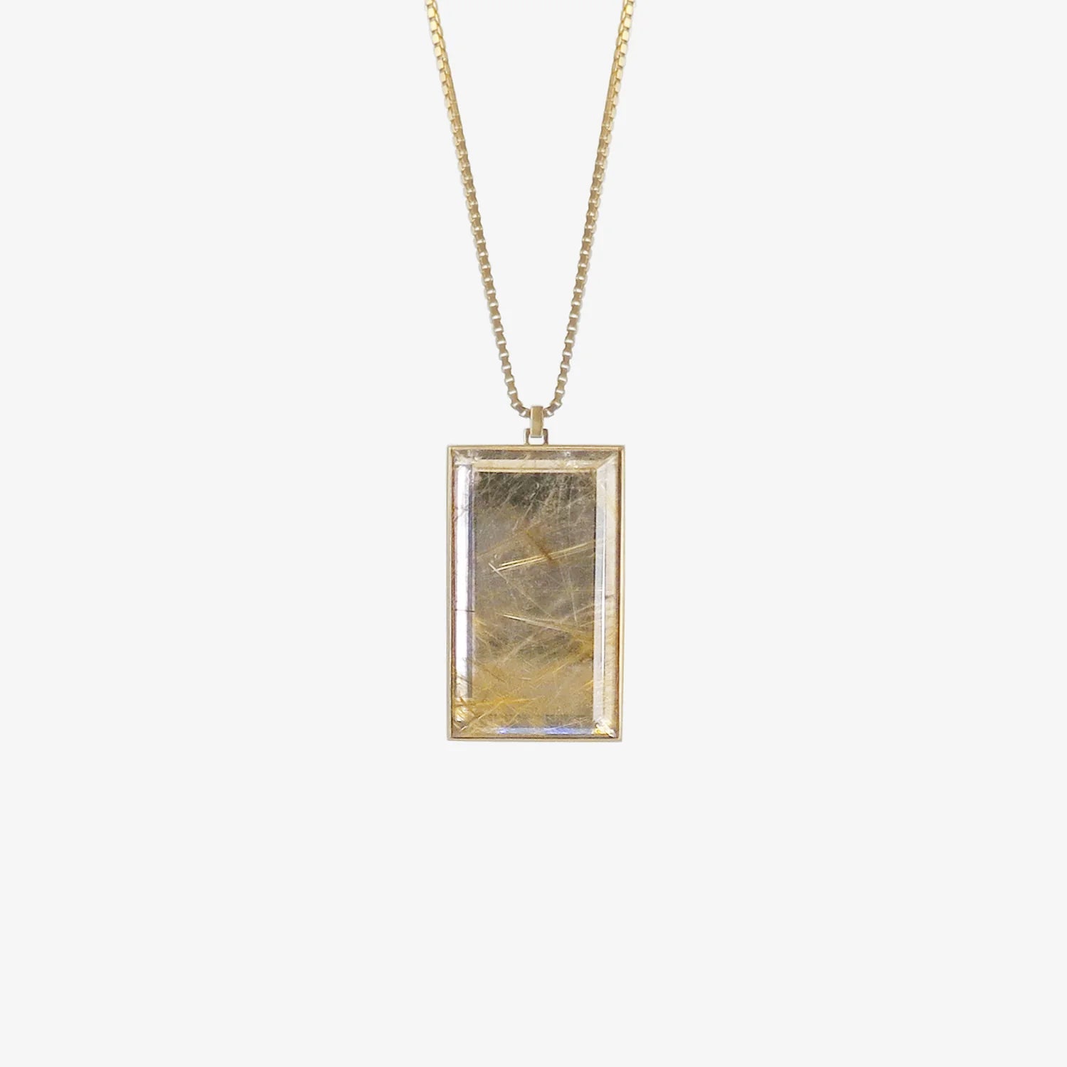 LOLA BROOKS 14K & RECTANGULAR RUTILATED QUARTZ MONOLITH PENDANT, 81.19CT