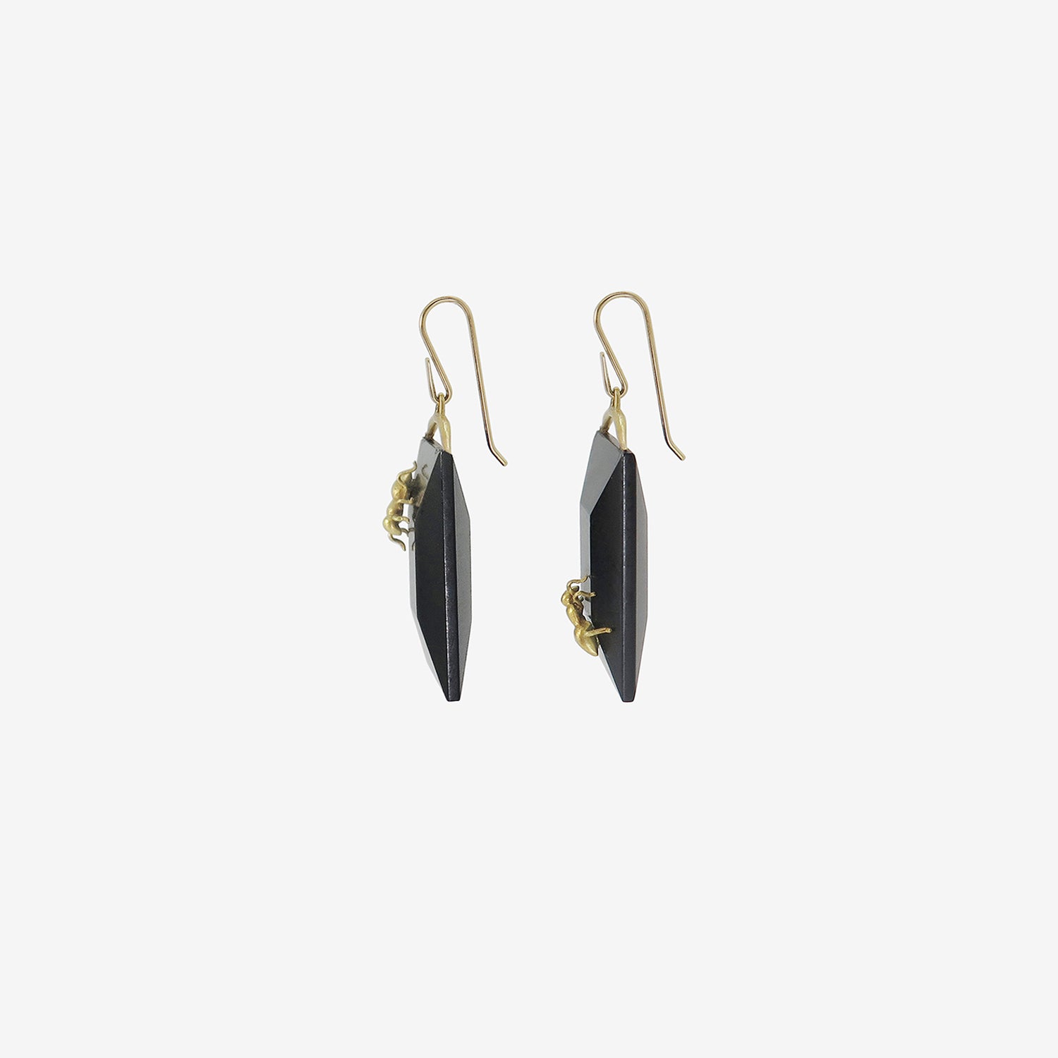 GABRIELLA KISS 18K & HAND-CARVED JET RECTANGLE EARRINGS WITH ANTS