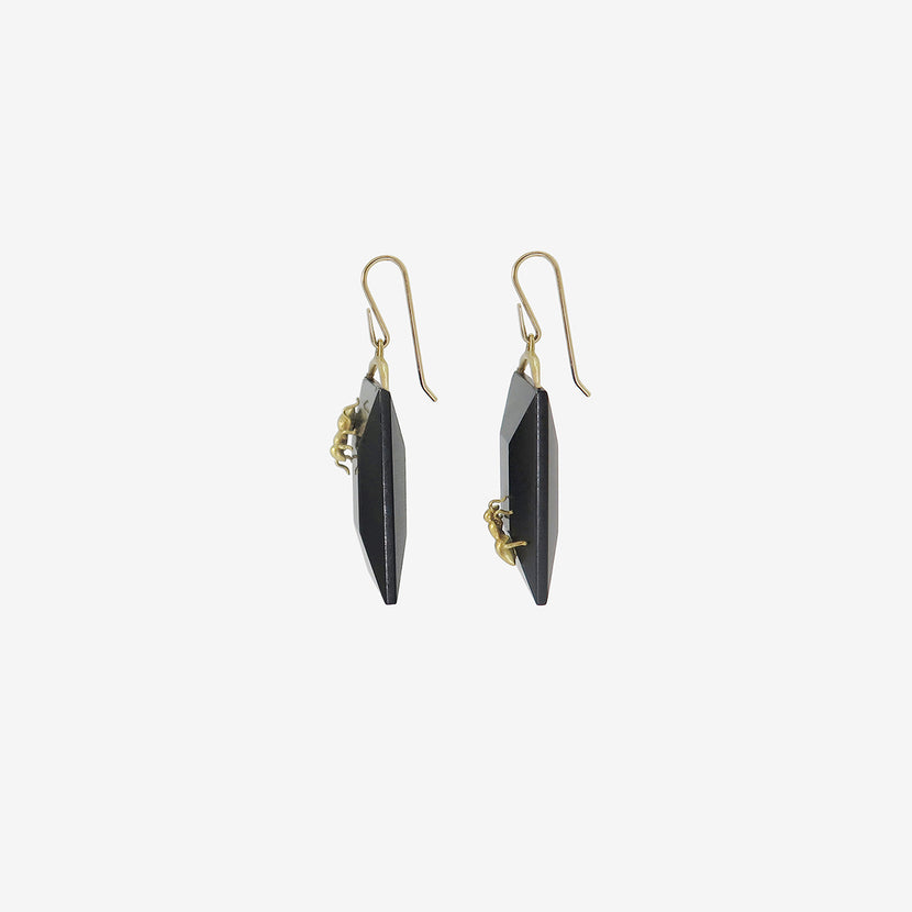GABRIELLA KISS 18K & HAND-CARVED JET RECTANGLE EARRINGS WITH ANTS