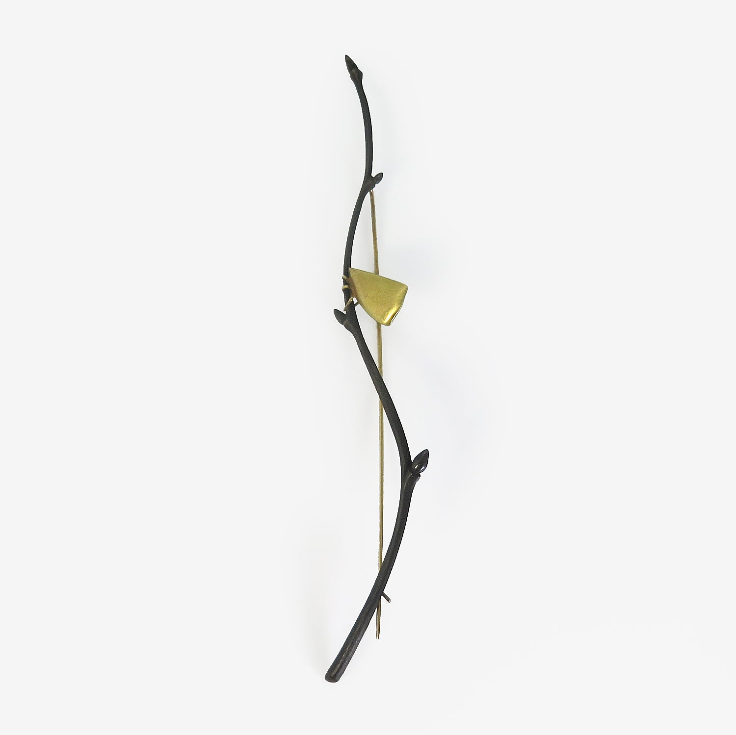 GABRIELLA KISS OXIDIZED BRONZE  18K SMALL BRANCH PIN WITH LEAF HOPPER