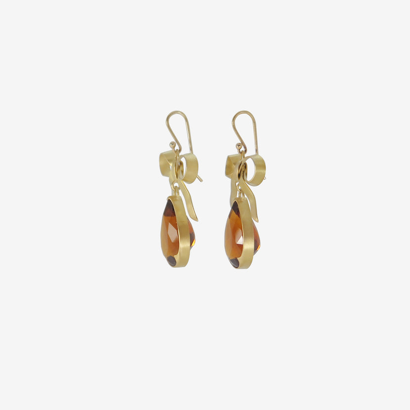 GABRIELLA KISS 18K & FACETED PEAR-SHAPED CITRINE EARRINGS WITH BOWS