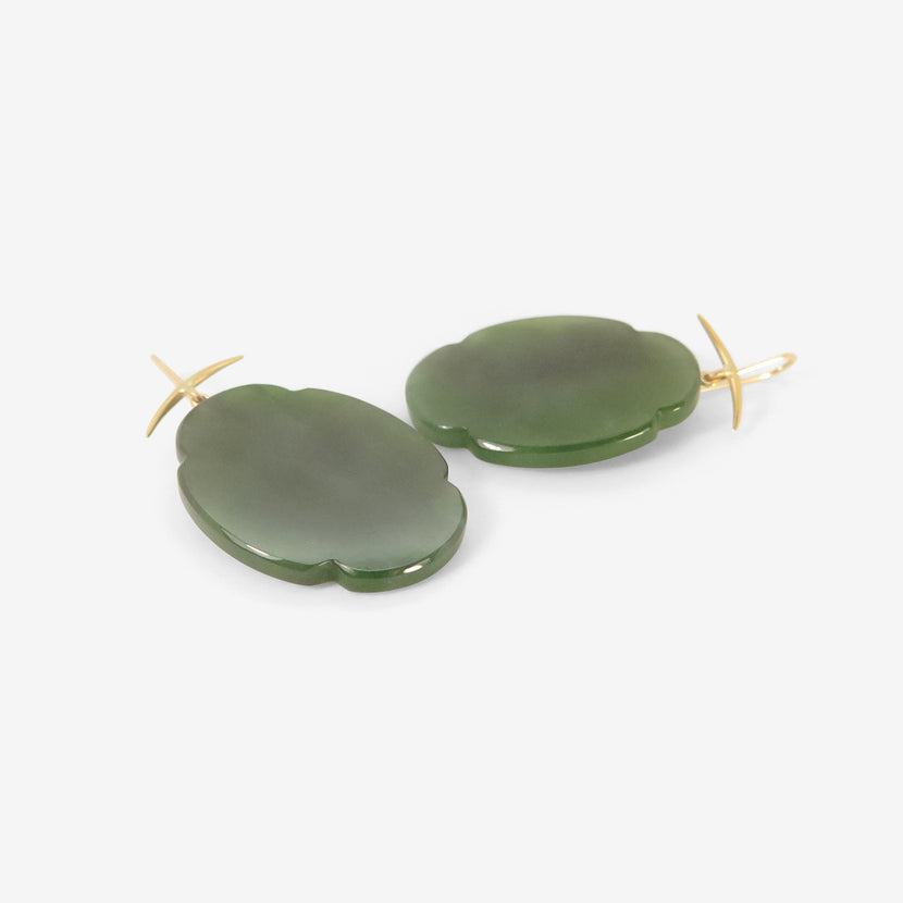 GABRIELLA KISS 18K & NEPHRITE JADE SCALLOP EARRINGS