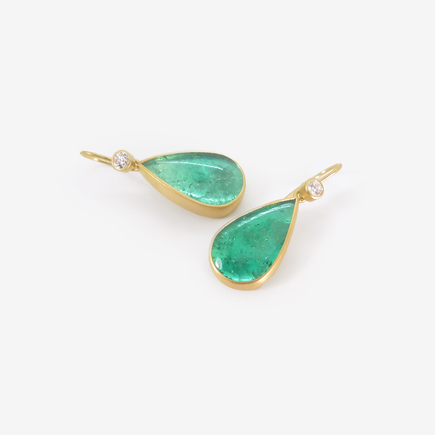 LOLA BROOKS 22K & PEAR-SHAPED COLOMBIAN EMERALD EARRINGS WITH DIAMONDS