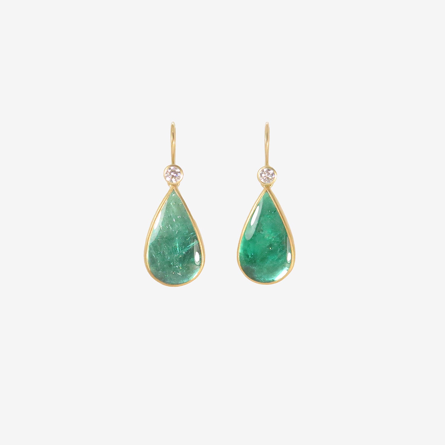 LOLA BROOKS 22K & PEAR-SHAPED COLOMBIAN EMERALD EARRINGS WITH DIAMONDS
