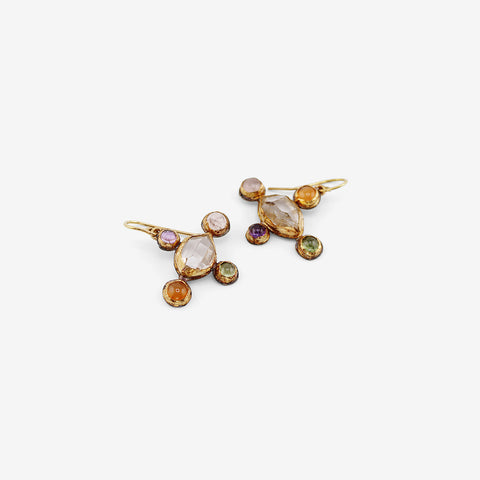 JUDY GEIB 18K & HERKIMER DIAMOND CROSS-SHAPED EARRINGS WITH GEMSTONES