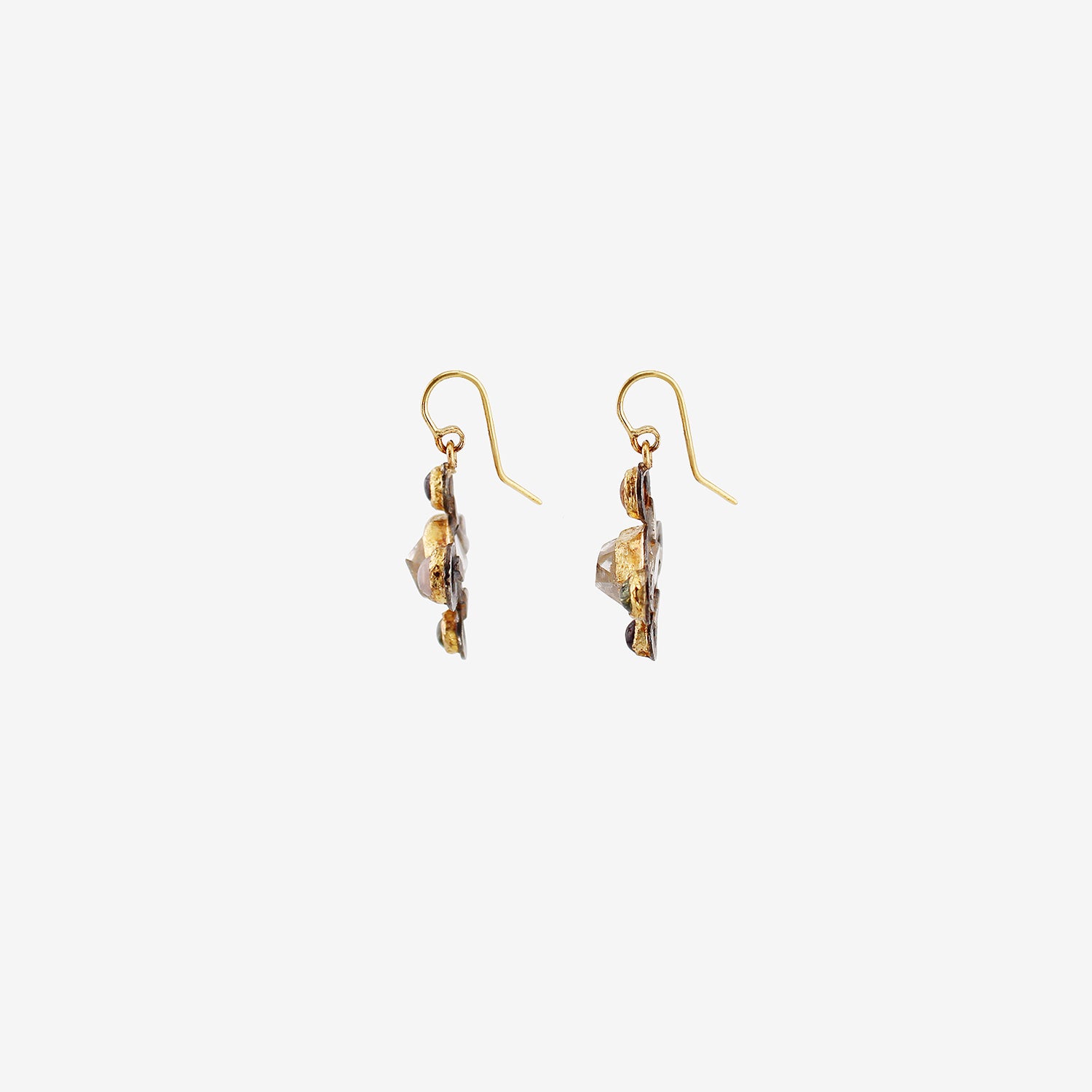 JUDY GEIB 18K & HERKIMER DIAMOND CROSS-SHAPED EARRINGS WITH GEMSTONES
