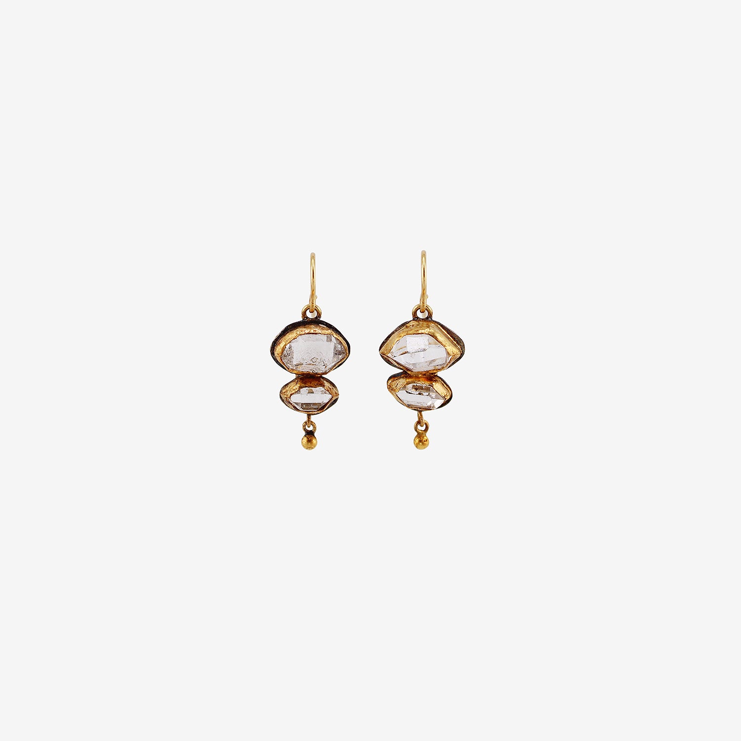 JUDY GEIB 18K & STERLING SILVER BEZEL-SET HERKIMER DIAMOND DOUBLE DROP EARRINGS WITH 24K DROPS