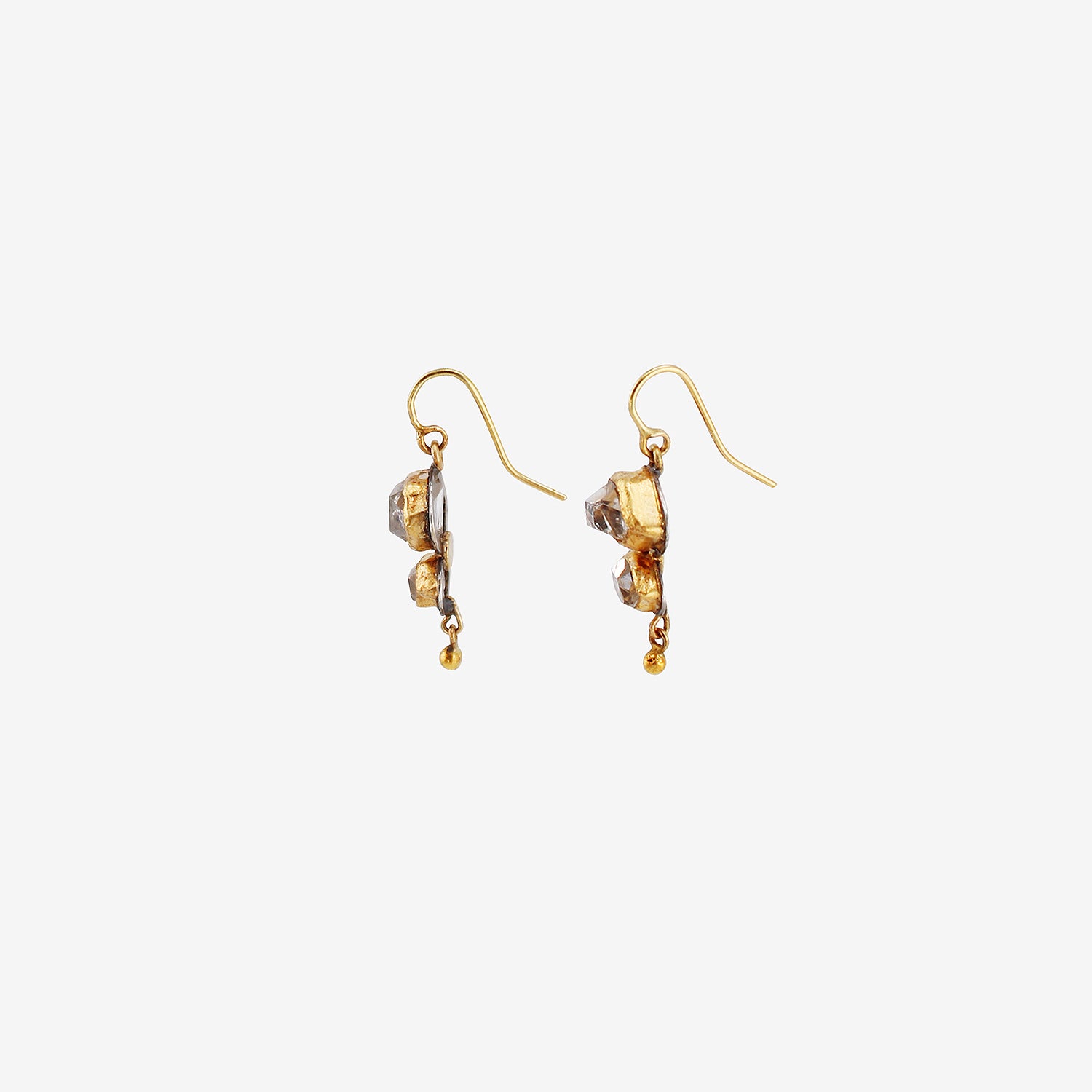 JUDY GEIB 18K & STERLING SILVER BEZEL-SET HERKIMER DIAMOND DOUBLE DROP EARRINGS WITH 24K DROPS
