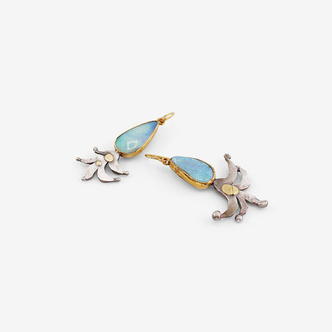 JUDY GEIB STERLING SILVER & LARGE BLUE OPAL TULIP-Y EARRINGS
