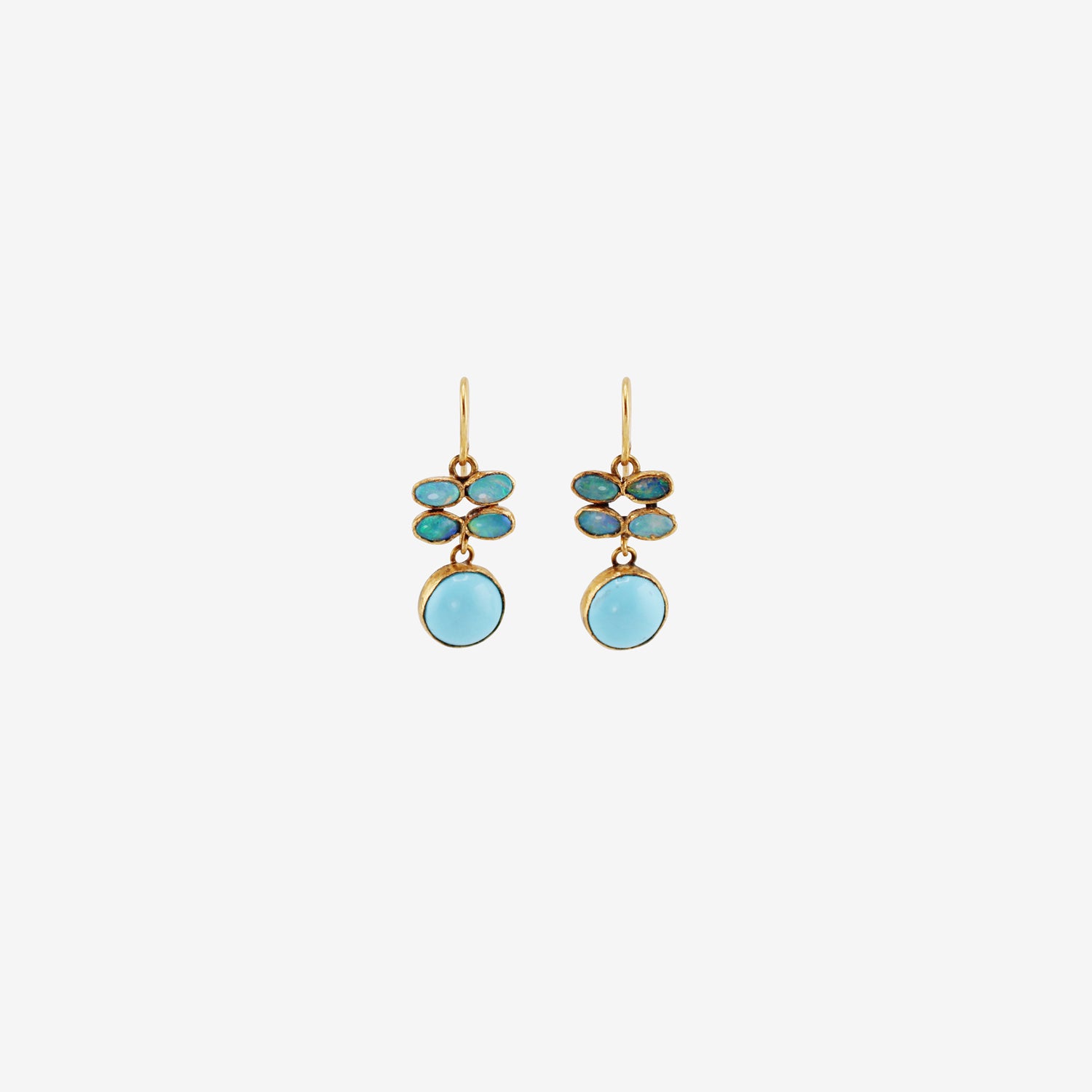 JUDY GEIB 22K & QUADRUPLE OPAL EARRINGS WITH PERSIAN TURQUOISE DROPS