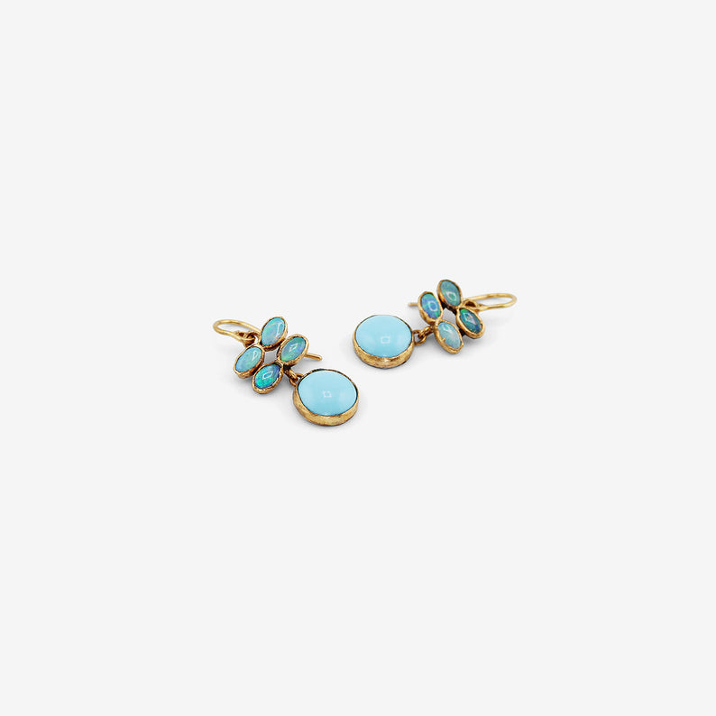 JUDY GEIB 22K & QUADRUPLE OPAL EARRINGS WITH PERSIAN TURQUOISE DROPS