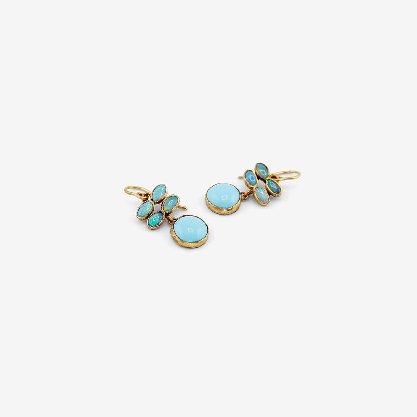 JUDY GEIB 22K & QUADRUPLE OPAL EARRINGS WITH PERSIAN TURQUOISE DROPS