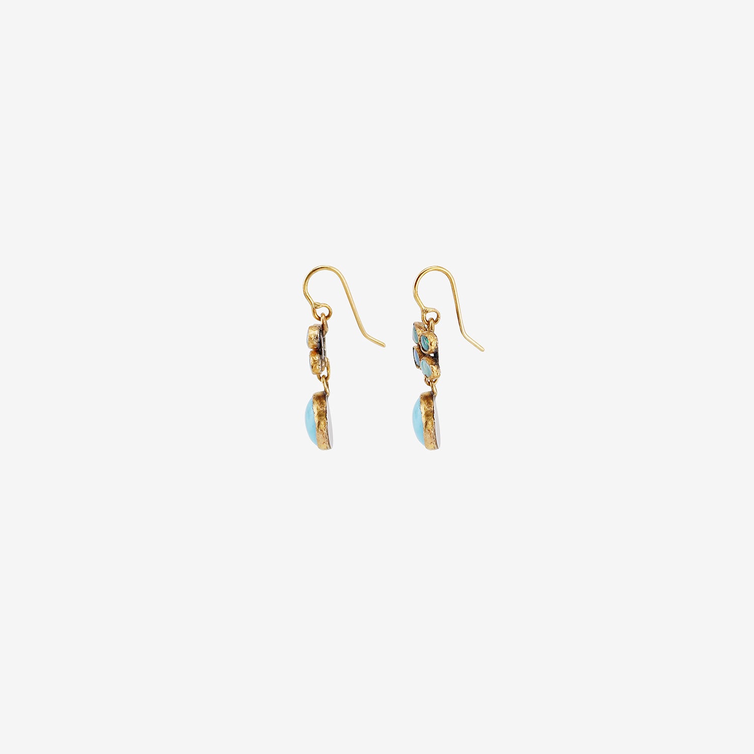 JUDY GEIB 22K & QUADRUPLE OPAL EARRINGS WITH PERSIAN TURQUOISE DROPS