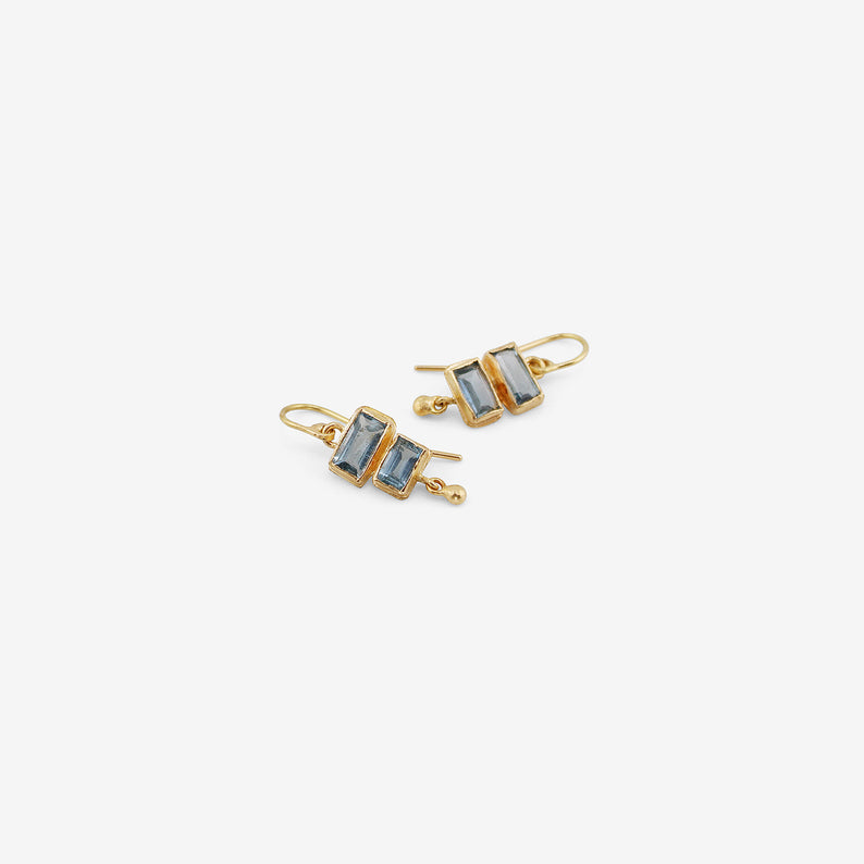 JUDY GEIB 18K & FACETED RECTANGULAR AQUAMARINE DOUBLE DROP EARRINGS WITH DROPS, 2.3CT