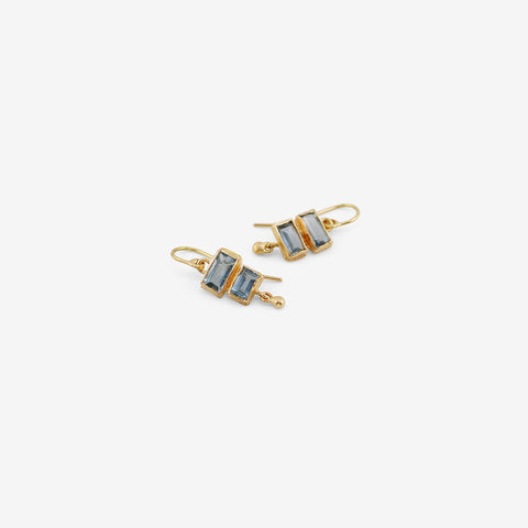JUDY GEIB 18K & FACETED RECTANGULAR AQUAMARINE DOUBLE DROP EARRINGS WITH DROPS, 2.3CT