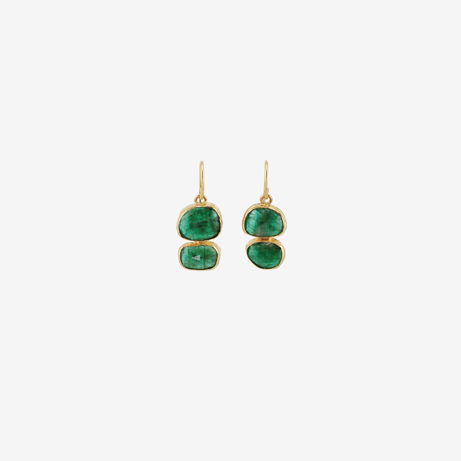 JUDY GEIB 18K & ROSE-CUT COLOMBIAN EMERALD DOUBLE DROP EARRINGS, 6.53CT
