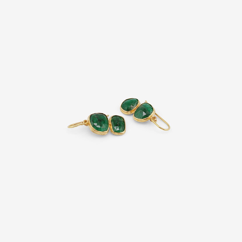 JUDY GEIB 18K & ROSE-CUT COLOMBIAN EMERALD DOUBLE DROP EARRINGS, 6.53CT