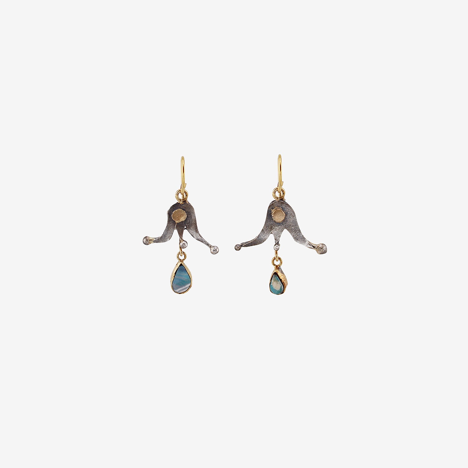 JUDY GEIB 18K & STERLING SILVER SMALL TULIP EARRINGS WITH OPAL DROPS