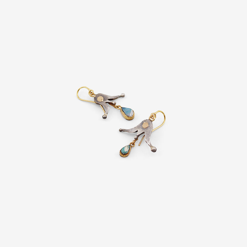 JUDY GEIB 18K & STERLING SILVER SMALL TULIP EARRINGS WITH OPAL DROPS