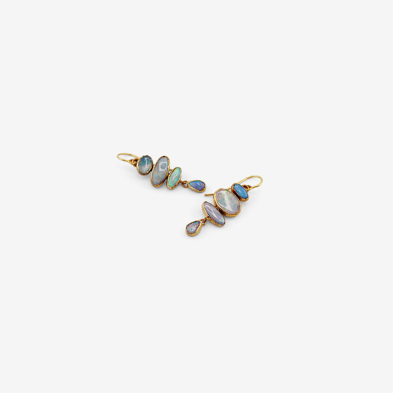 JUDY GEIB 18K & OPAL TRIPLE DROP EARRINGS WITH DANGLY OPAL DROPS