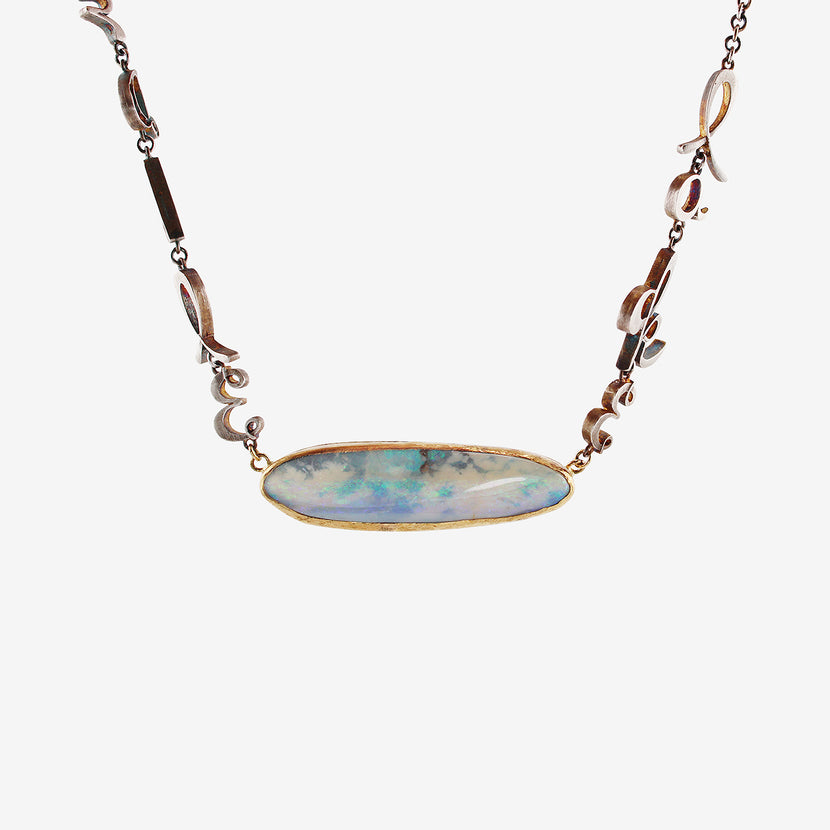 JUDY GEIB 18K & STERLING SILVER SEA POND LAKE PUDDLE RIVER NECKLACE WITH BLUE OPAL