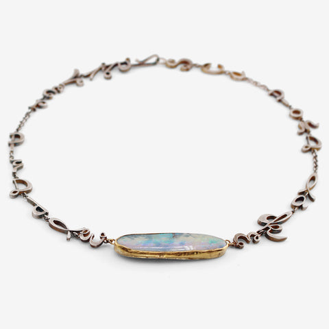 JUDY GEIB 18K & STERLING SILVER SEA POND LAKE PUDDLE RIVER NECKLACE WITH BLUE OPAL