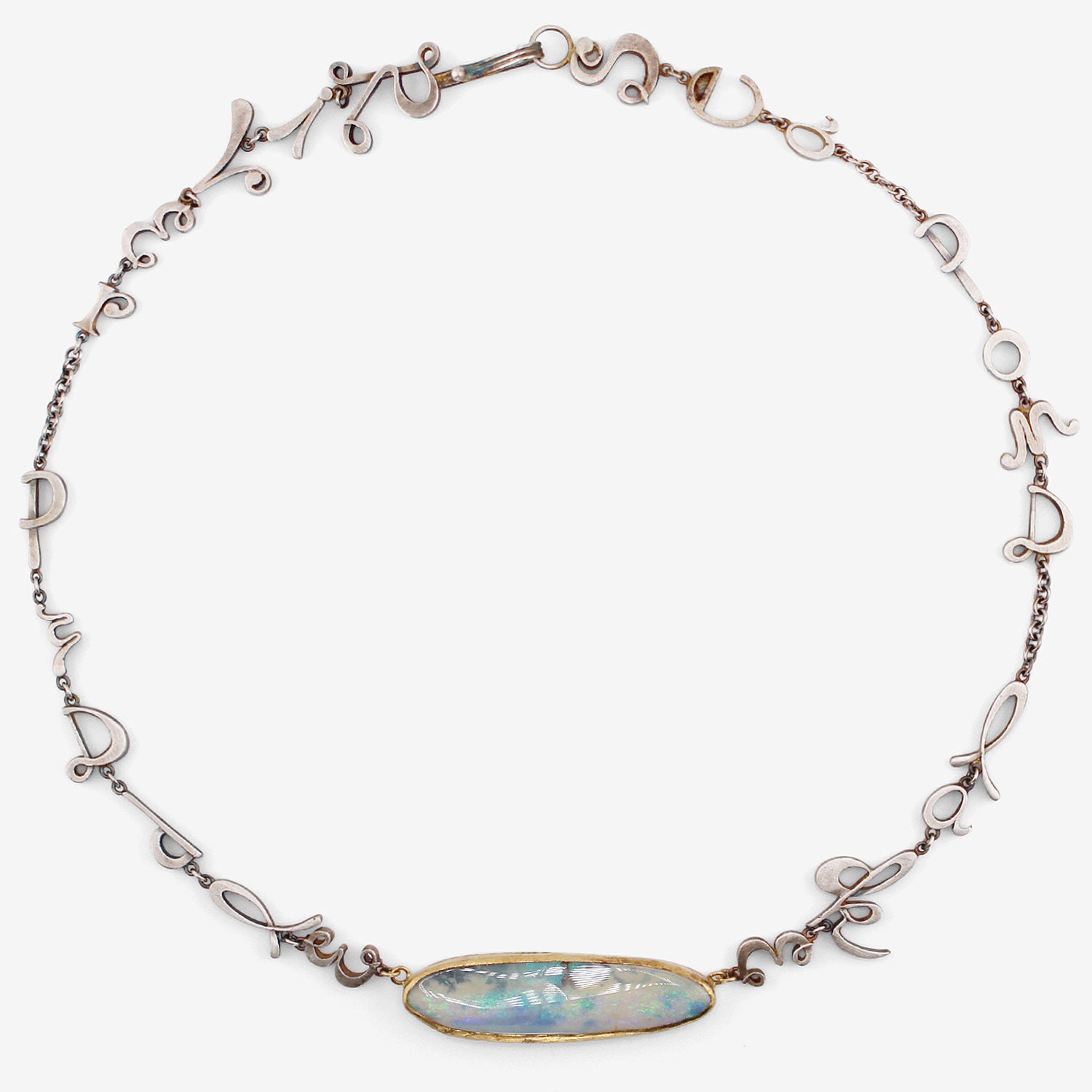 JUDY GEIB 18K & STERLING SILVER SEA POND LAKE PUDDLE RIVER NECKLACE WITH BLUE OPAL