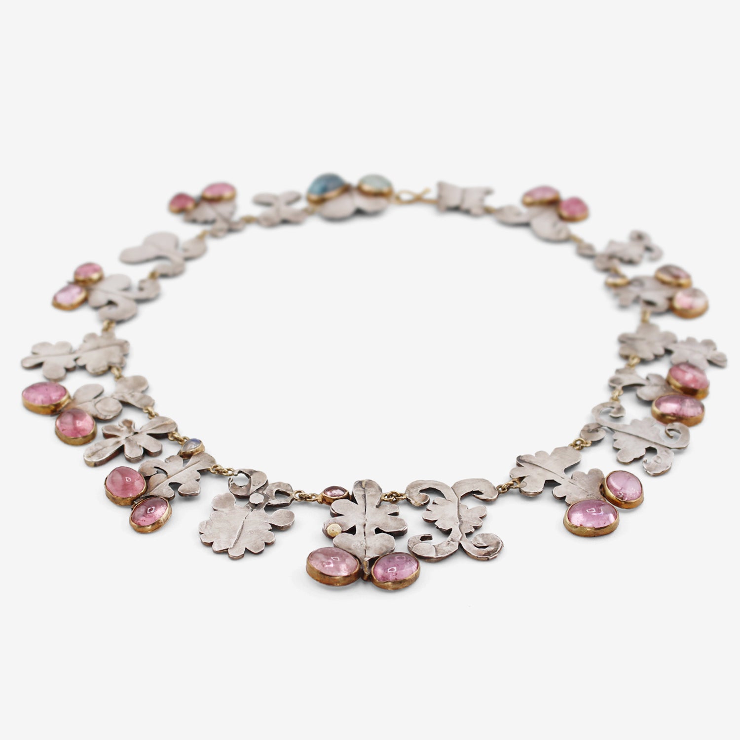 JUDY GEIB 18K & STERLING SILVER SHAPE NECKLACE WITH PINK TOURMALINE & AQUAMARINE