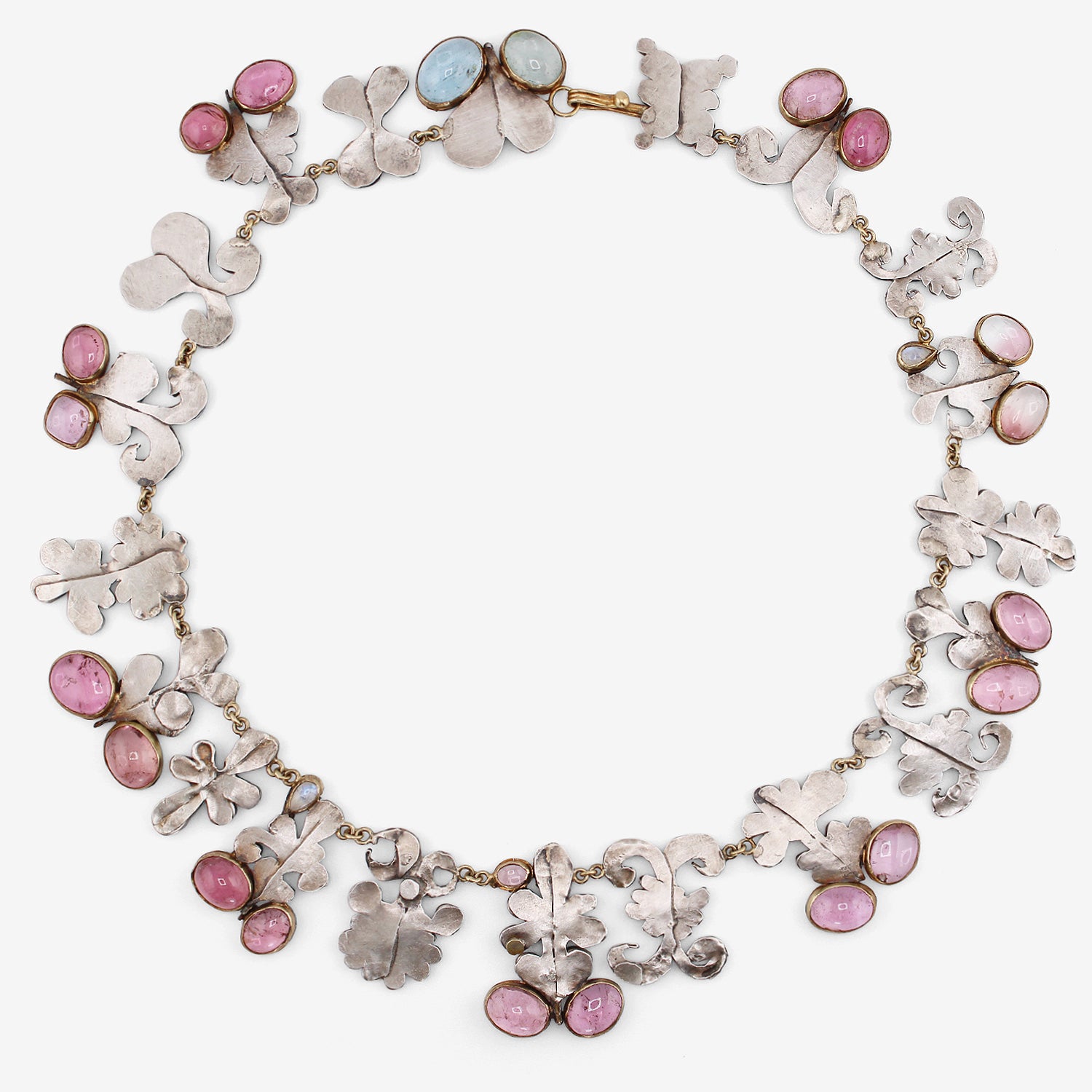 JUDY GEIB 18K & STERLING SILVER SHAPE NECKLACE WITH PINK TOURMALINE & AQUAMARINE