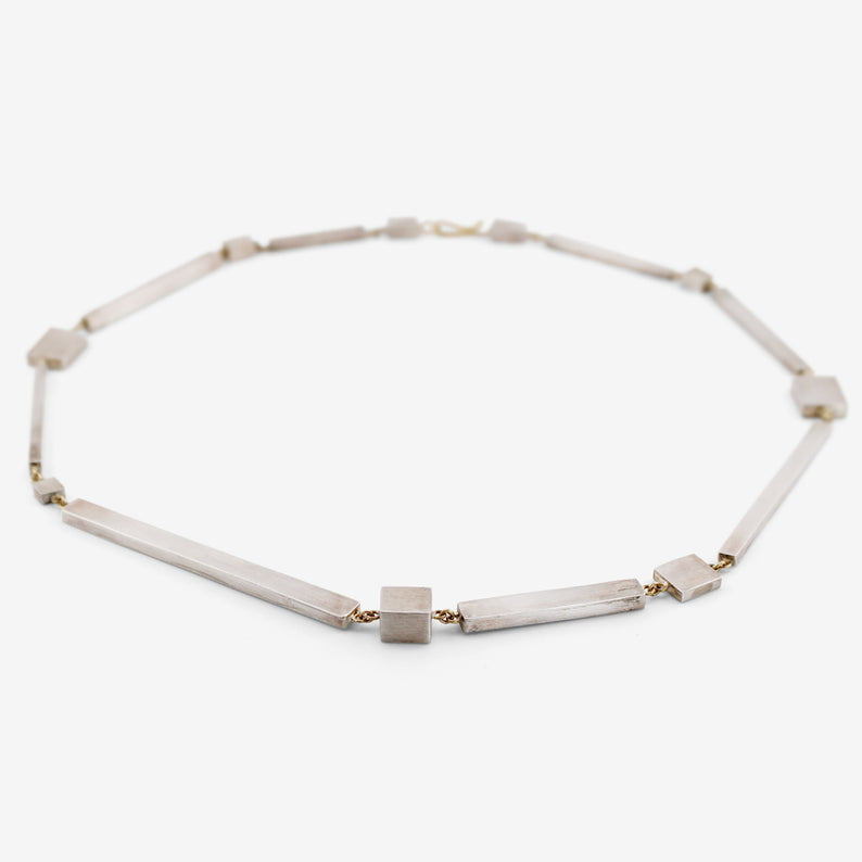 JUDY GEIB 18K & STERLING SILVER BAR CUBIC NECKLACE
