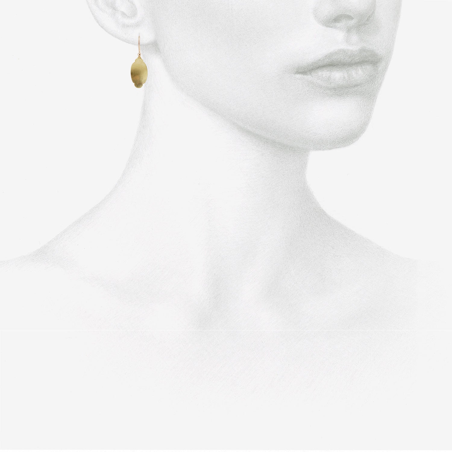 GABRIELLA KISS 18K TINY ELONGATED OVAL SCALLOP EARRINGS