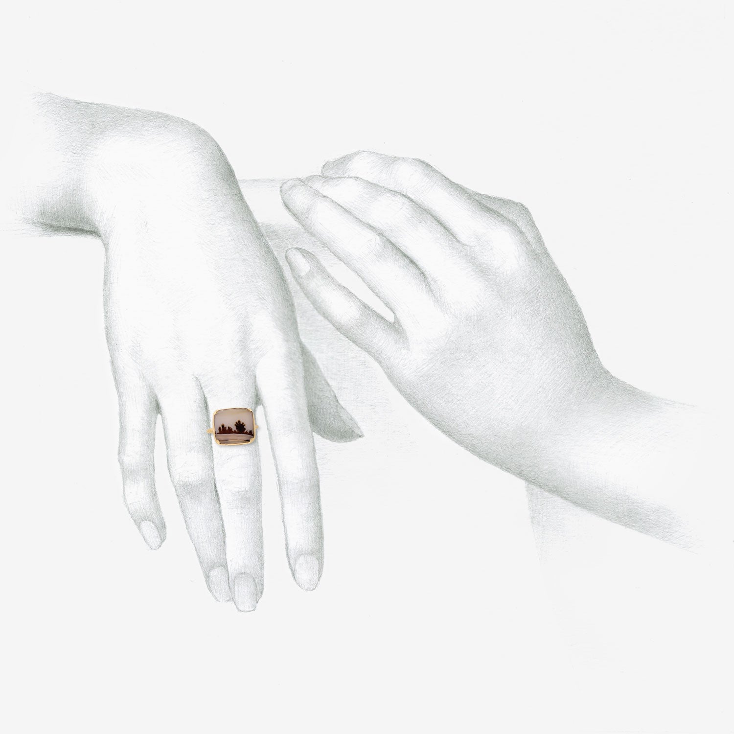 GABRIELLA KISS 18K & RECTANGULAR DENDRITE RING