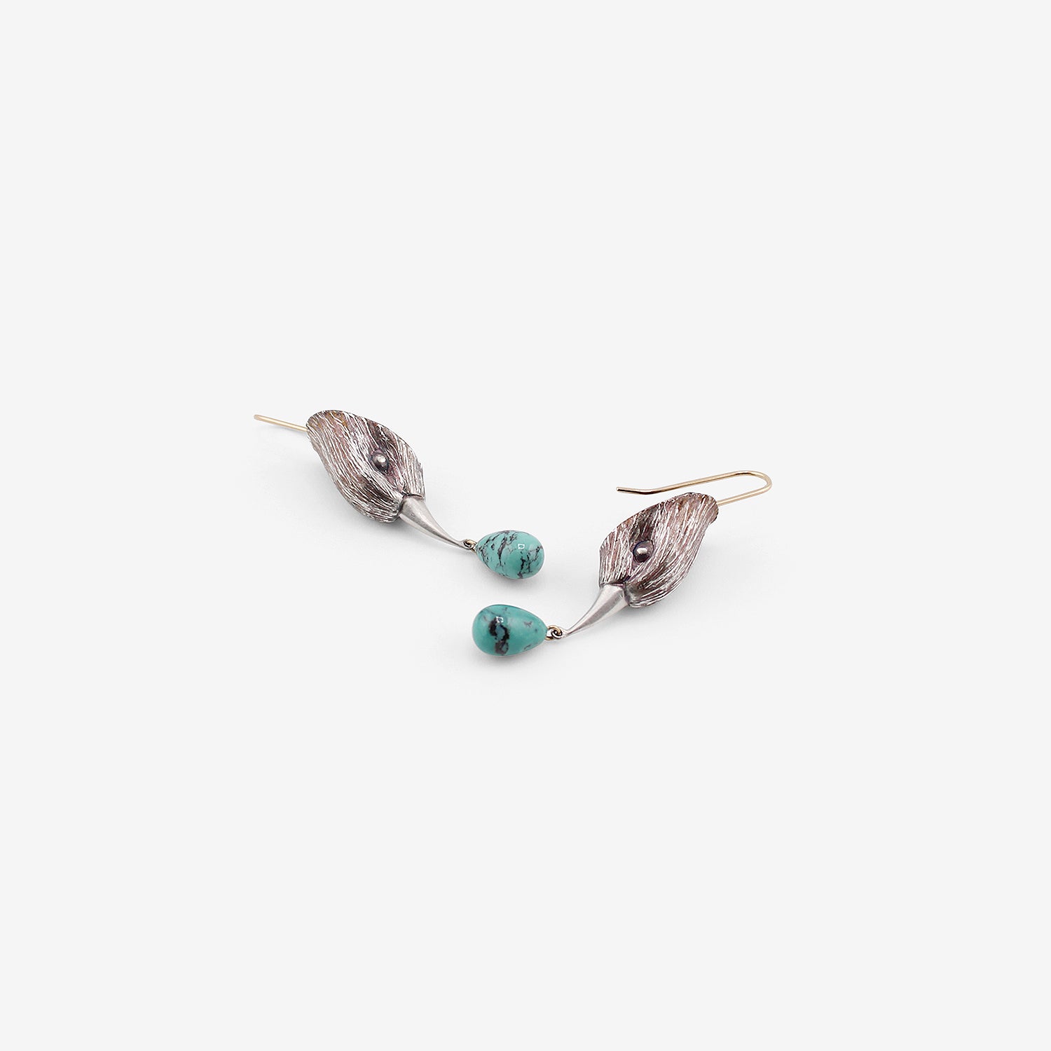GABRIELLA KISS STERLING SILVER BIRD HEAD EARRINGS WITH TURQUOISE DROPS