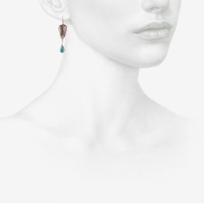 GABRIELLA KISS STERLING SILVER BIRD HEAD EARRINGS WITH TURQUOISE DROPS