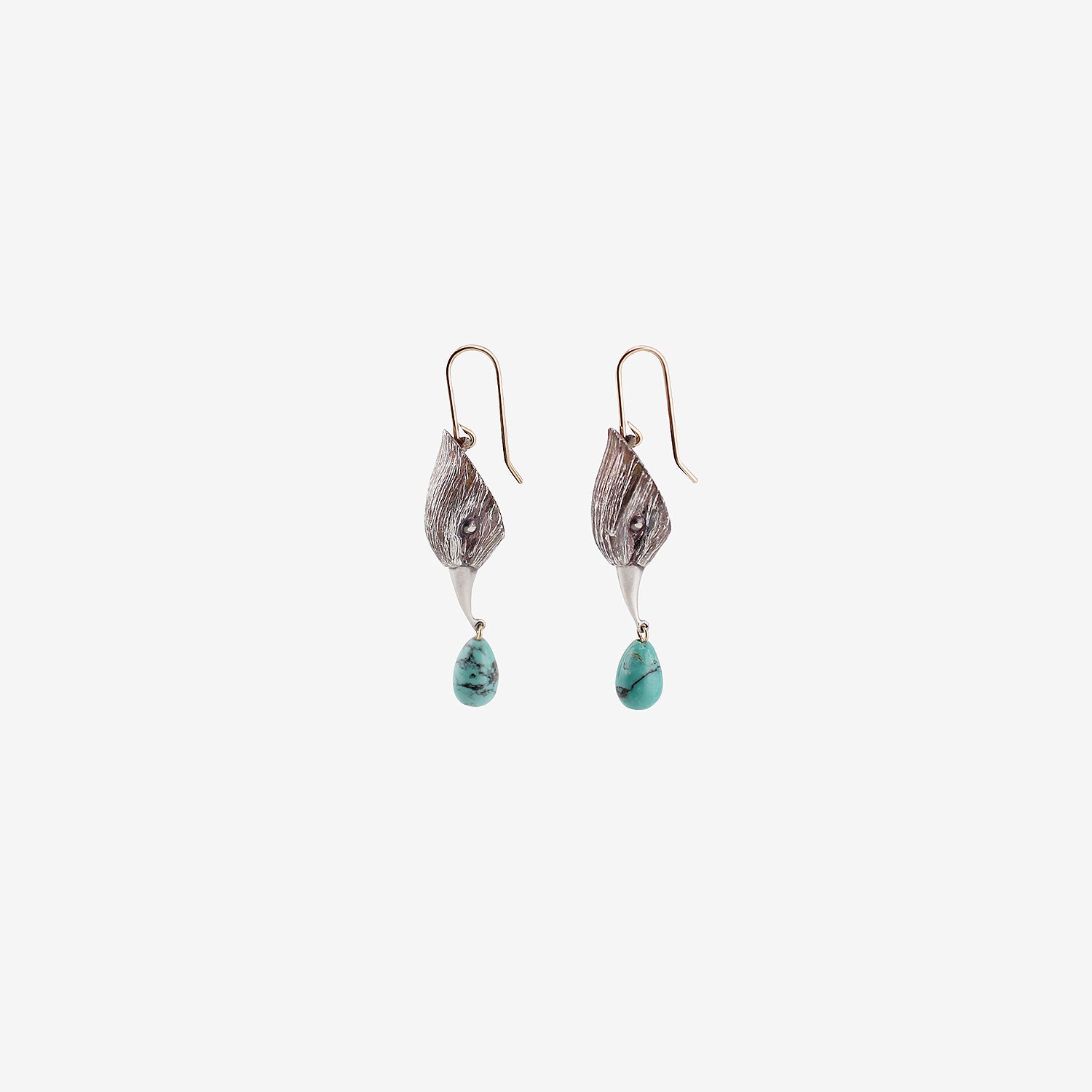 GABRIELLA KISS STERLING SILVER BIRD HEAD EARRINGS WITH TURQUOISE DROPS