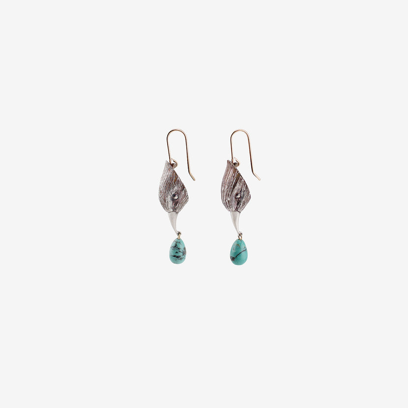 GABRIELLA KISS STERLING SILVER BIRD HEAD EARRINGS WITH TURQUOISE DROPS