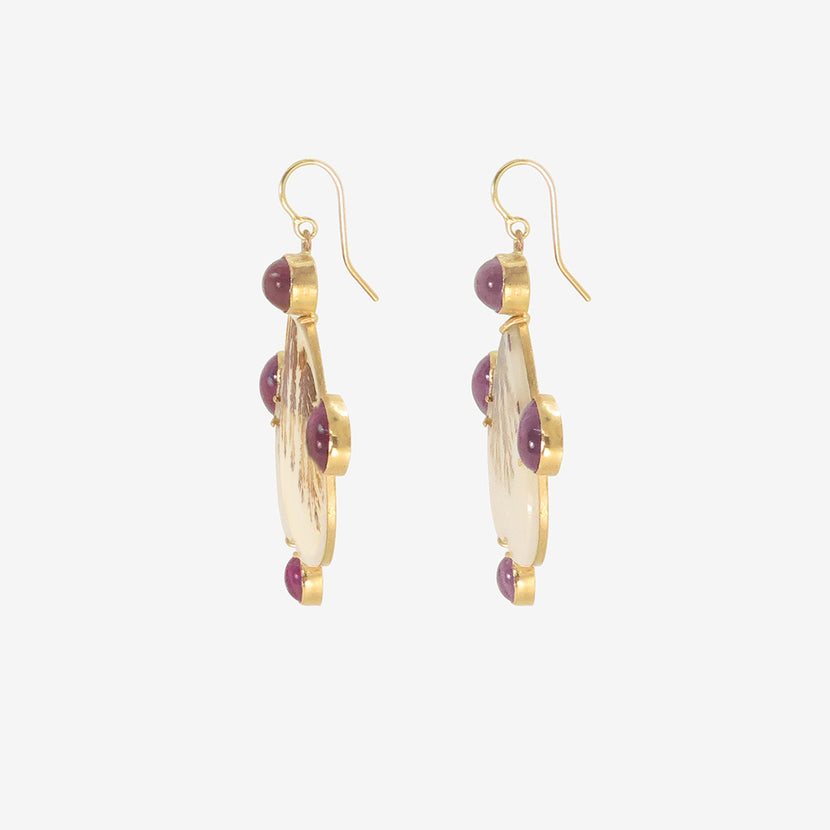 JUDY GEIB 18K & UPSIDE-DOWN HEART-SHAPED DENDRITIC AGATE EARRINGS WITH AMETHYST AND GARNET