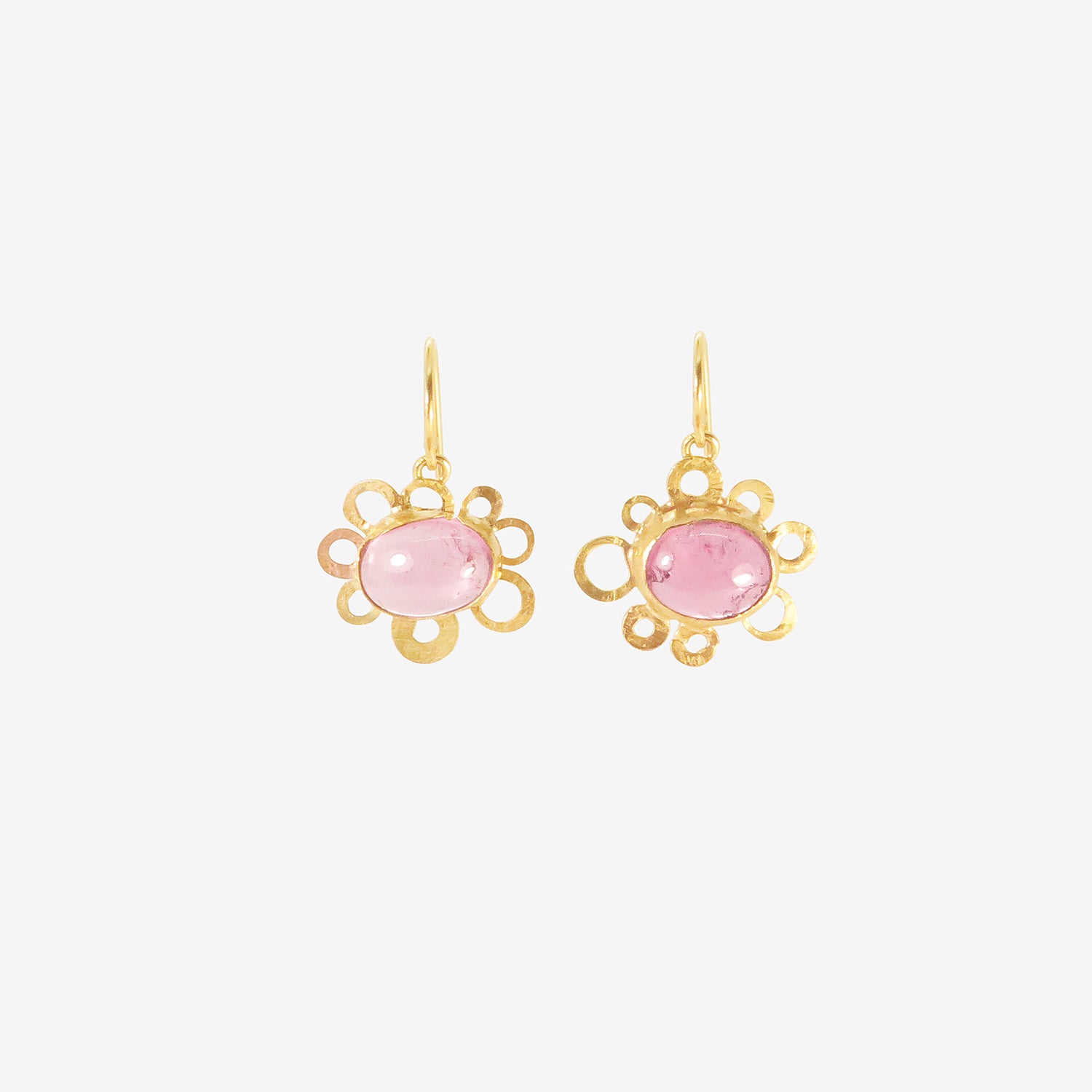 JUDY GEIB 18K & PINK TOURMALINE LITTLE FLOWER STUDIO SWEEP EARRINGS
