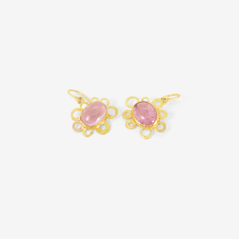 JUDY GEIB 18K & PINK TOURMALINE LITTLE FLOWER STUDIO SWEEP EARRINGS