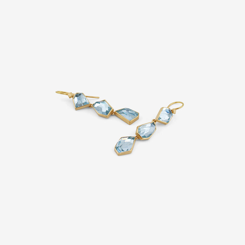 LOLA BROOKS 18K & AQUAMARINE CRYSTAL TRIPLE DROP EARRINGS, 11.87CT