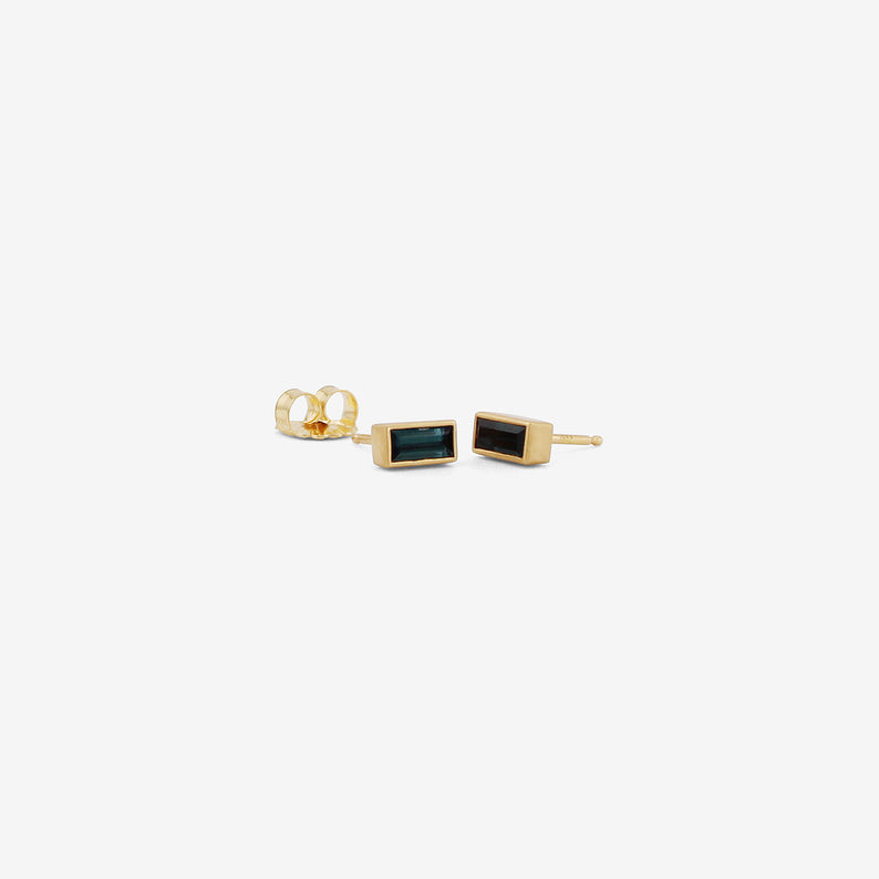 LOLA BROOKS 18K & BLUE GREEN TOURMALINE BAGUETTE STUDS, .75CT