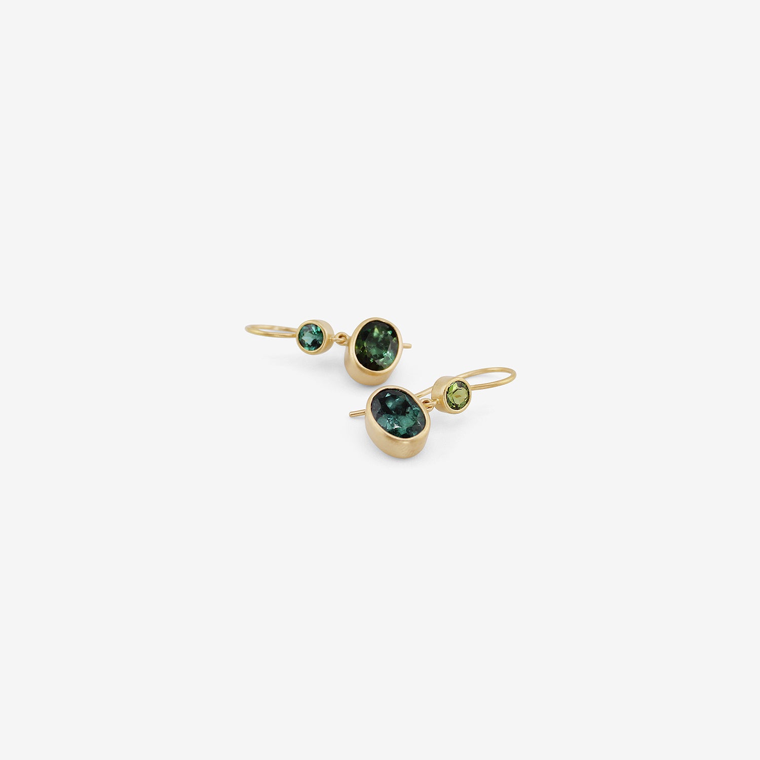 LOLA BROOKS 18K & BLUE GREEN TOURMALINE DOUBLE DROP EARRINGS, 4.39CT
