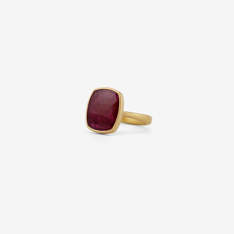 LOLA BROOKS 18K & ROSE-CUT RUBY CHICLET RING, 5.12CT