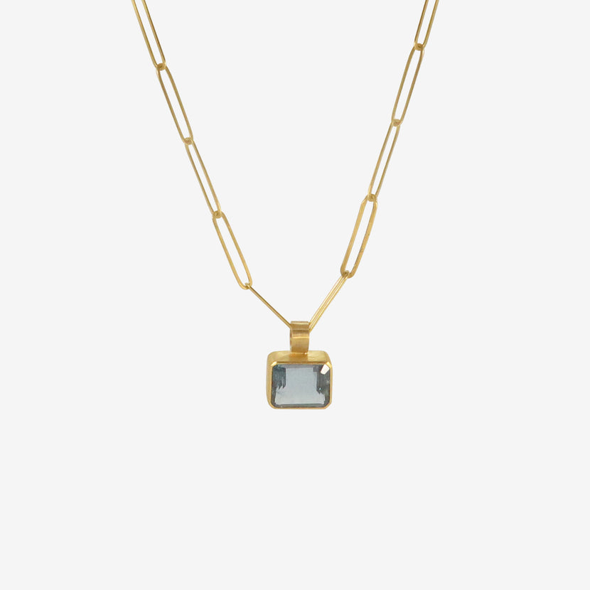 ROSANNE PUGLIESE 22K & DEEP BLUE EMERALD-CUT AQUAMARINE PENDANT