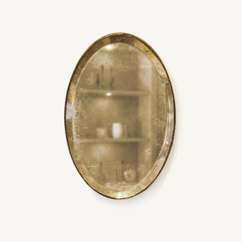 MAUREEN FULLAM 23K MOON GOLD LEAFED 9" x 6" FLAT OVAL MIRROR WITH BEVELED EDGE